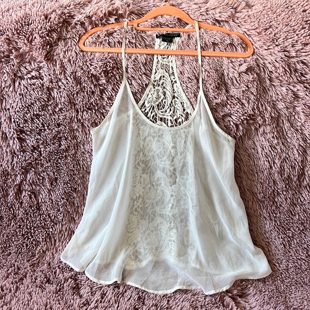 white flowey see-through tank top, American Dream xs